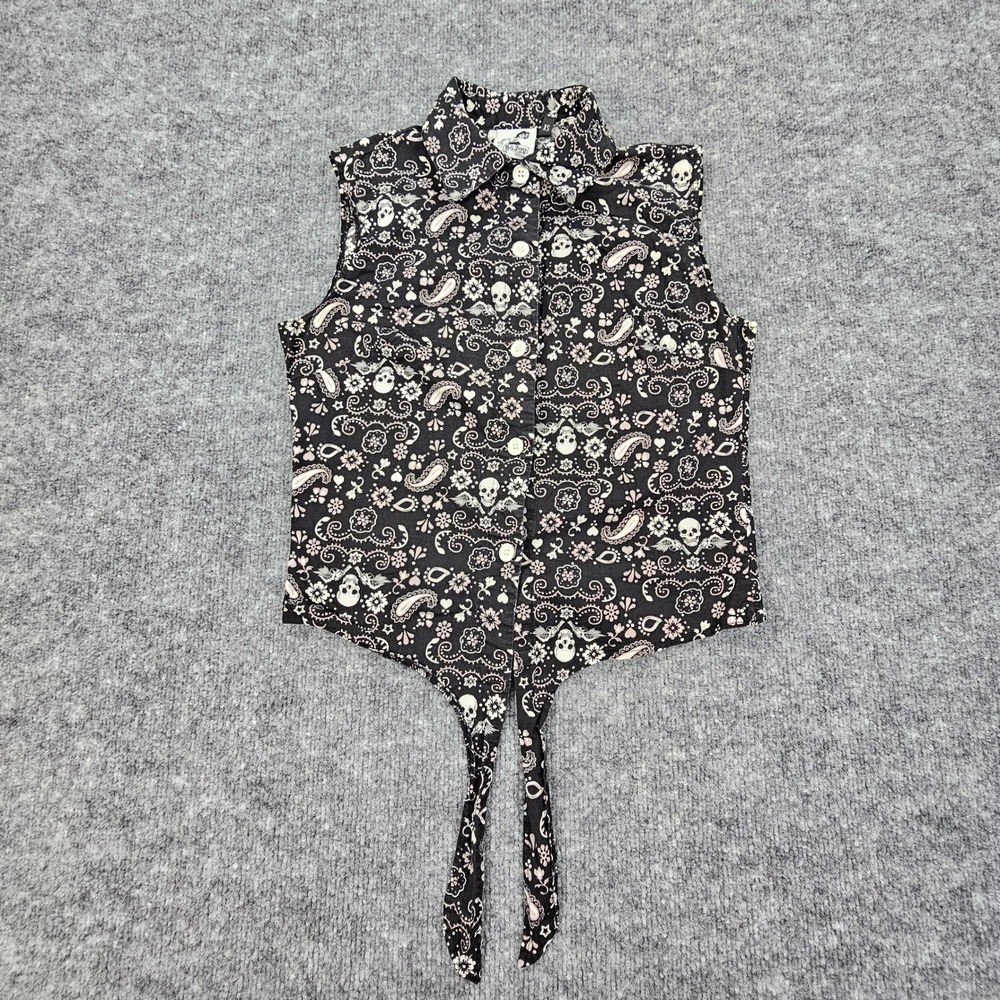 Hell Bunny Vixen XS Skull Paisley Tie Front Top Rockabilly Goth Pinup Sleeveless